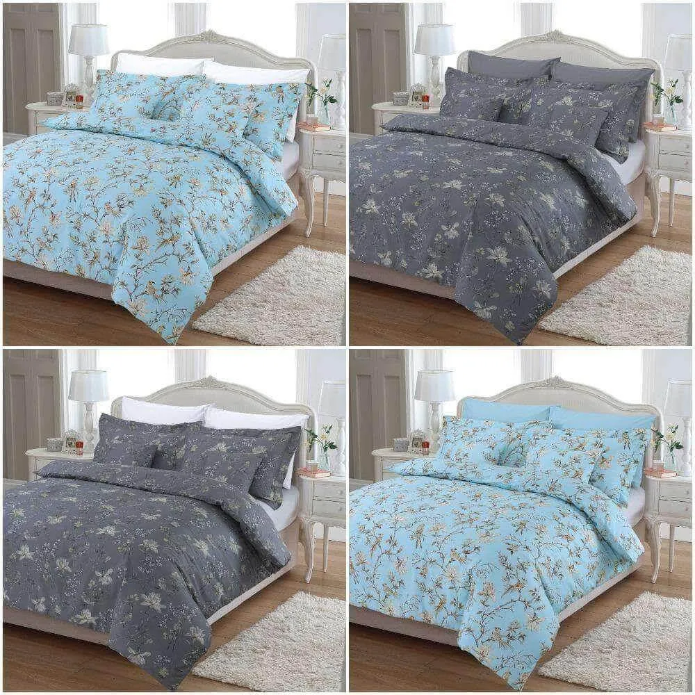 100% Egyptian Cotton Floral Bird Duvet Cover Set