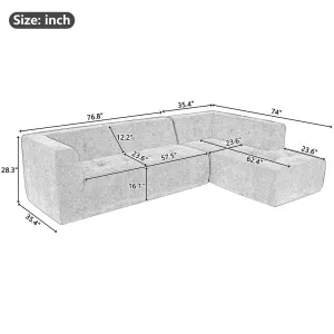 112.2*74" Modular Living Room Sofa Set, Modern Minimalist Upholstered Sofa Bed, 2 Piece Combination, L-Shaped, Light Gray