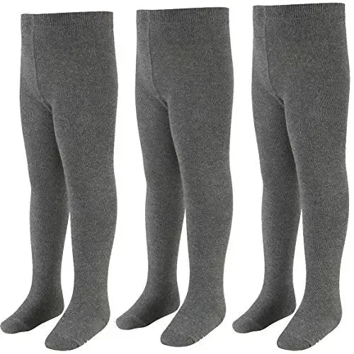 3 Pairs Babies Girls Knitted Plain Tights Cotton Rich Age 1-12 Years Select Colours
