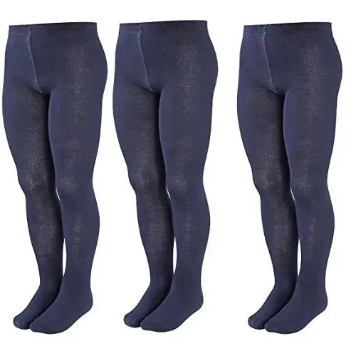 3 Pairs Babies Girls Knitted Plain Tights Cotton Rich Age 1-12 Years Select Colours