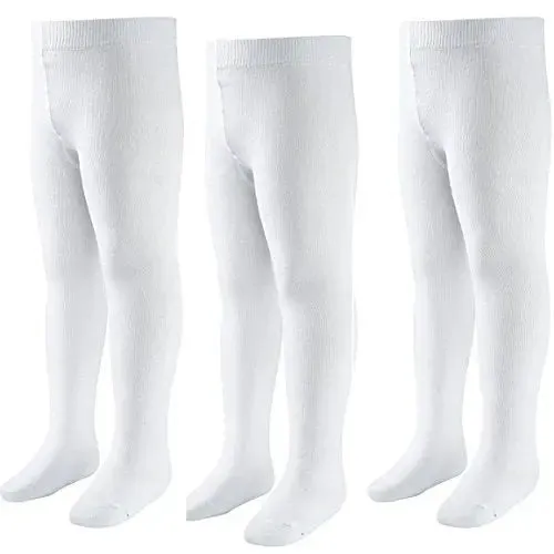 3 Pairs Babies Girls Knitted Plain Tights Cotton Rich Age 1-12 Years Select Colours