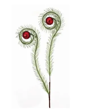 31" Green Red Curled Grass With Ball X2 Set Of 12