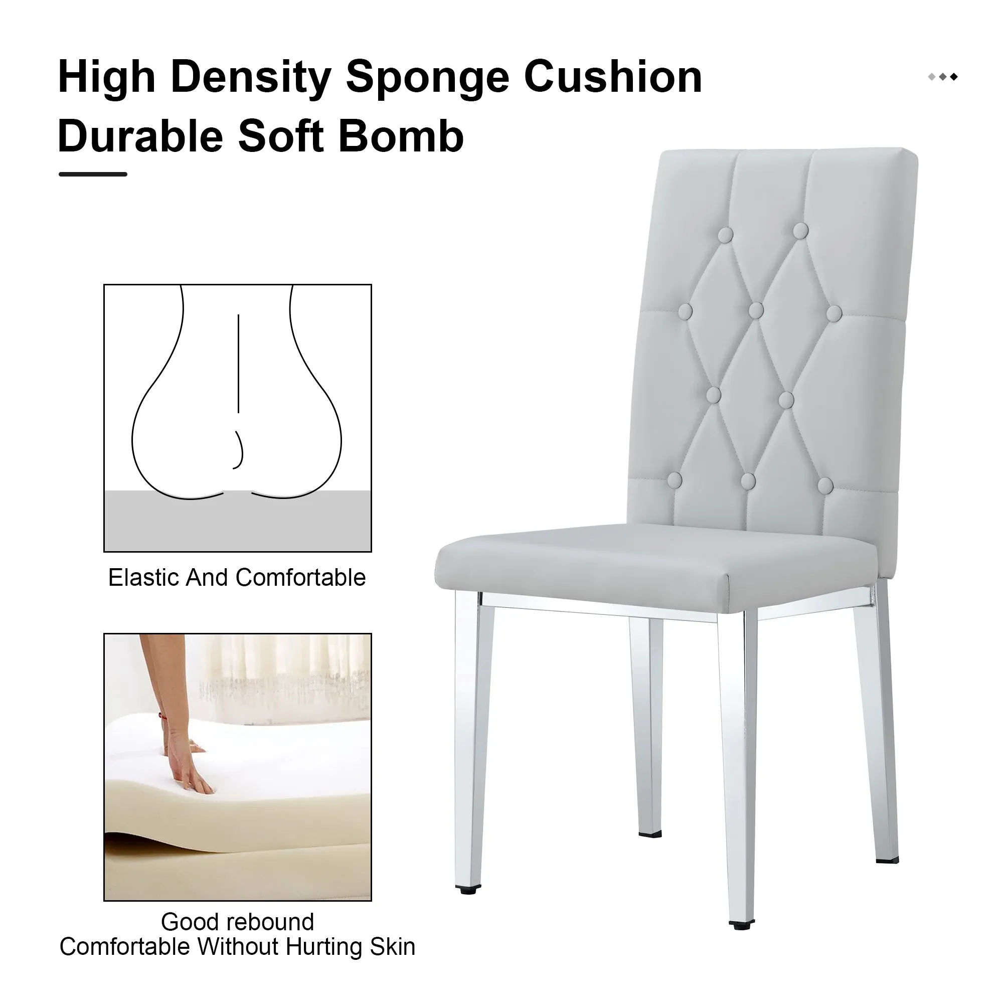 4-Piece Dining Chairs, Light Gray with Checkered Buckle Design. Modern & Classic Touch, Ideal for Kitchens, Conference Rooms.