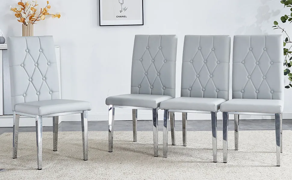 4-Piece Dining Chairs, Light Gray with Checkered Buckle Design. Modern & Classic Touch, Ideal for Kitchens, Conference Rooms.