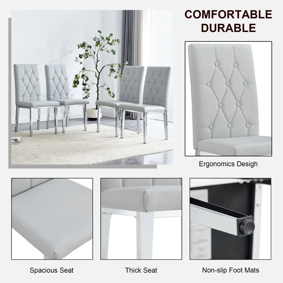 4-Piece Dining Chairs, Light Gray with Checkered Buckle Design. Modern & Classic Touch, Ideal for Kitchens, Conference Rooms.