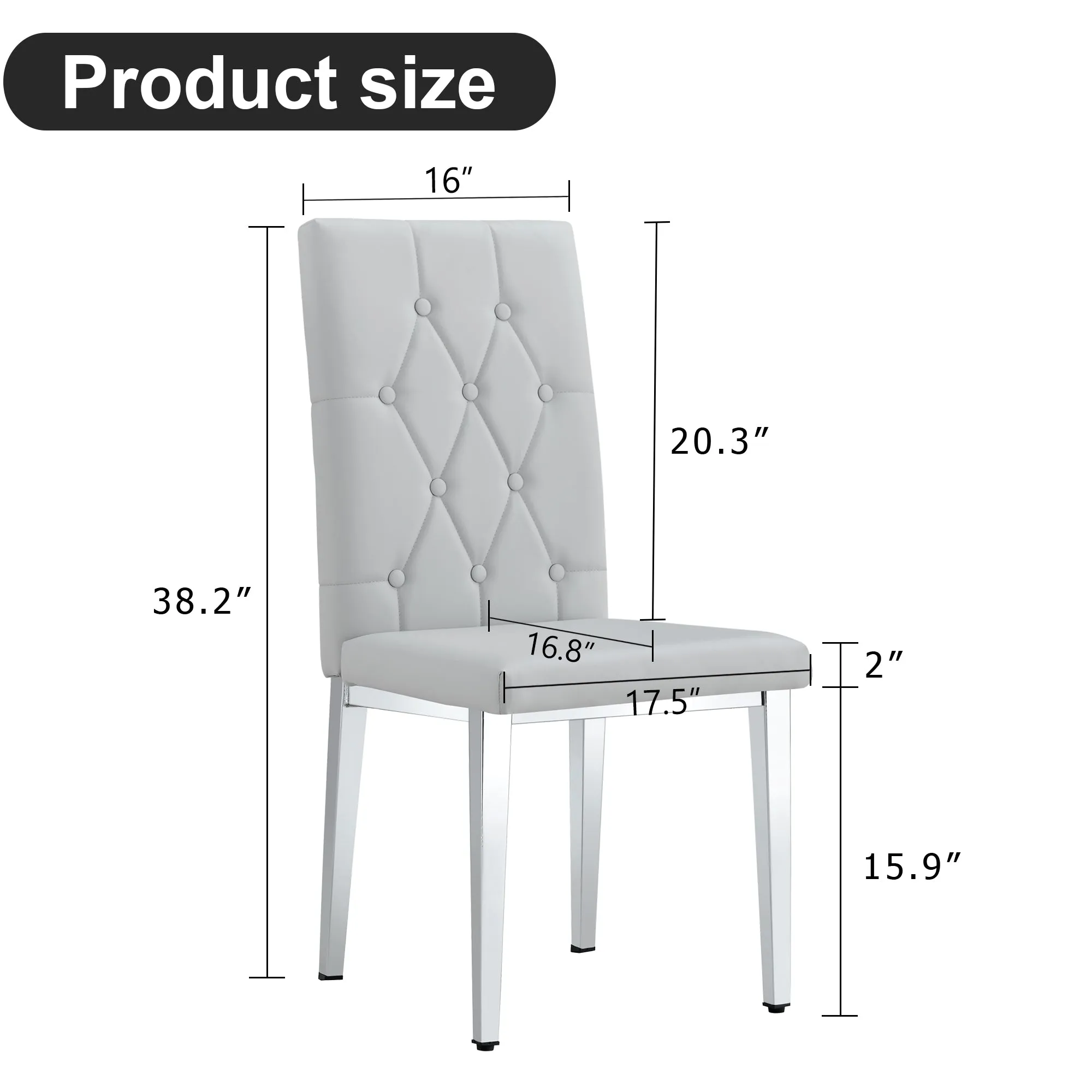4-Piece Dining Chairs, Light Gray with Checkered Buckle Design. Modern & Classic Touch, Ideal for Kitchens, Conference Rooms.