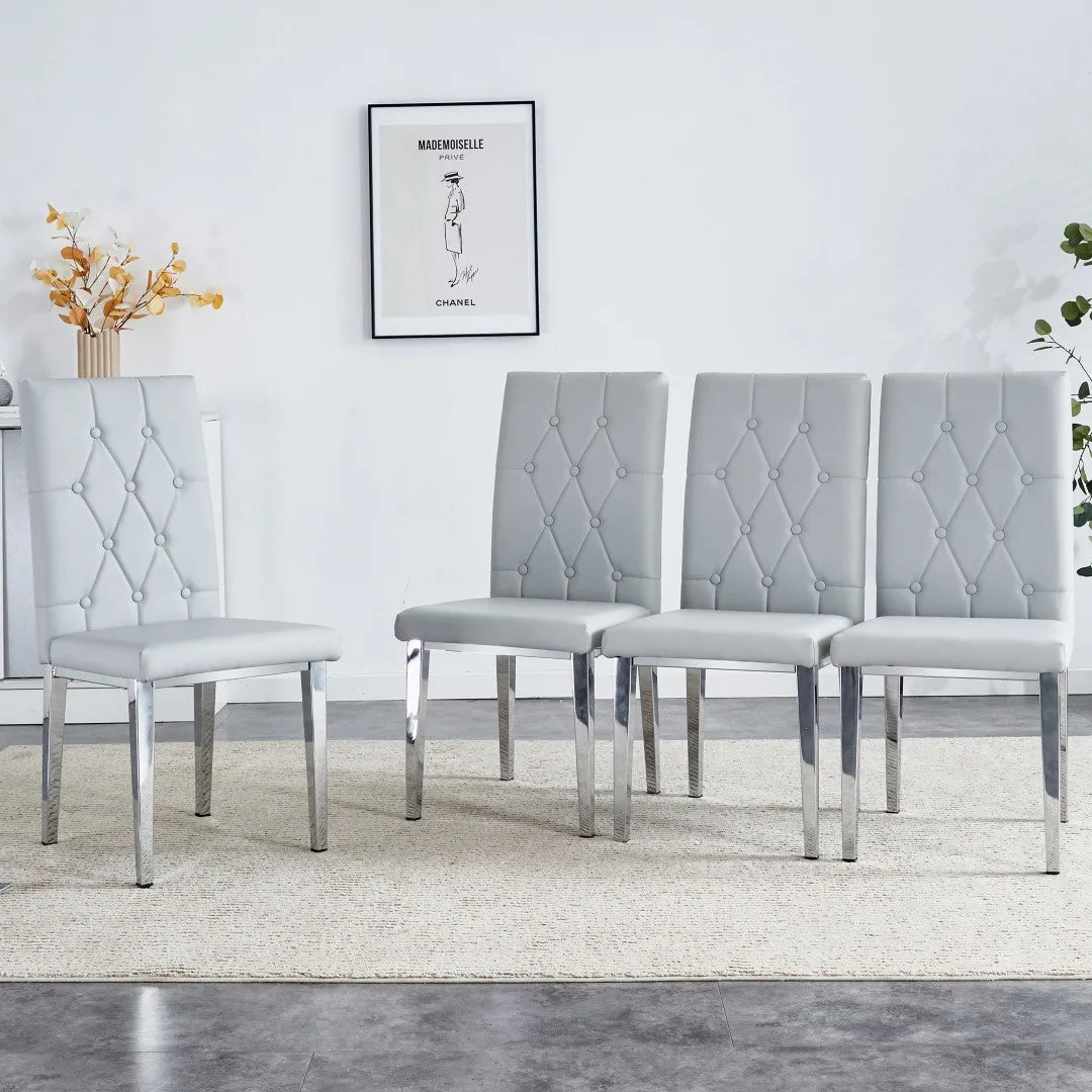 4-Piece Dining Chairs, Light Gray with Checkered Buckle Design. Modern & Classic Touch, Ideal for Kitchens, Conference Rooms.
