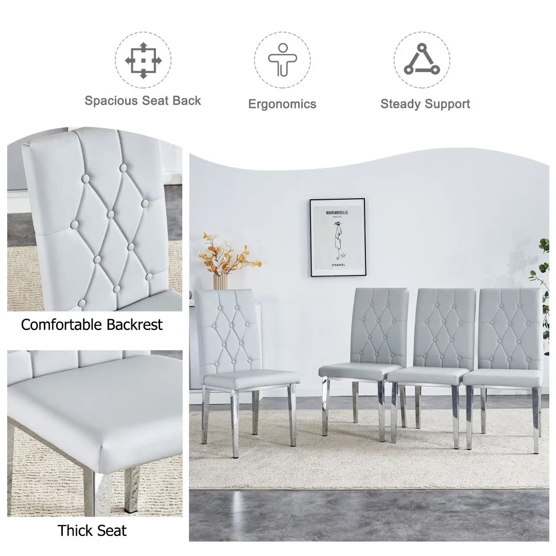 4-Piece Dining Chairs, Light Gray with Checkered Buckle Design. Modern & Classic Touch, Ideal for Kitchens, Conference Rooms.