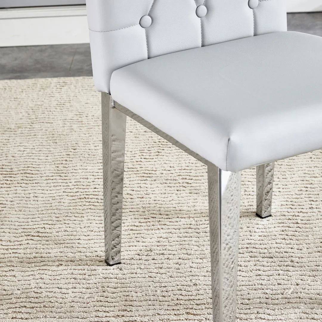 4-Piece Dining Chairs, Light Gray with Checkered Buckle Design. Modern & Classic Touch, Ideal for Kitchens, Conference Rooms.