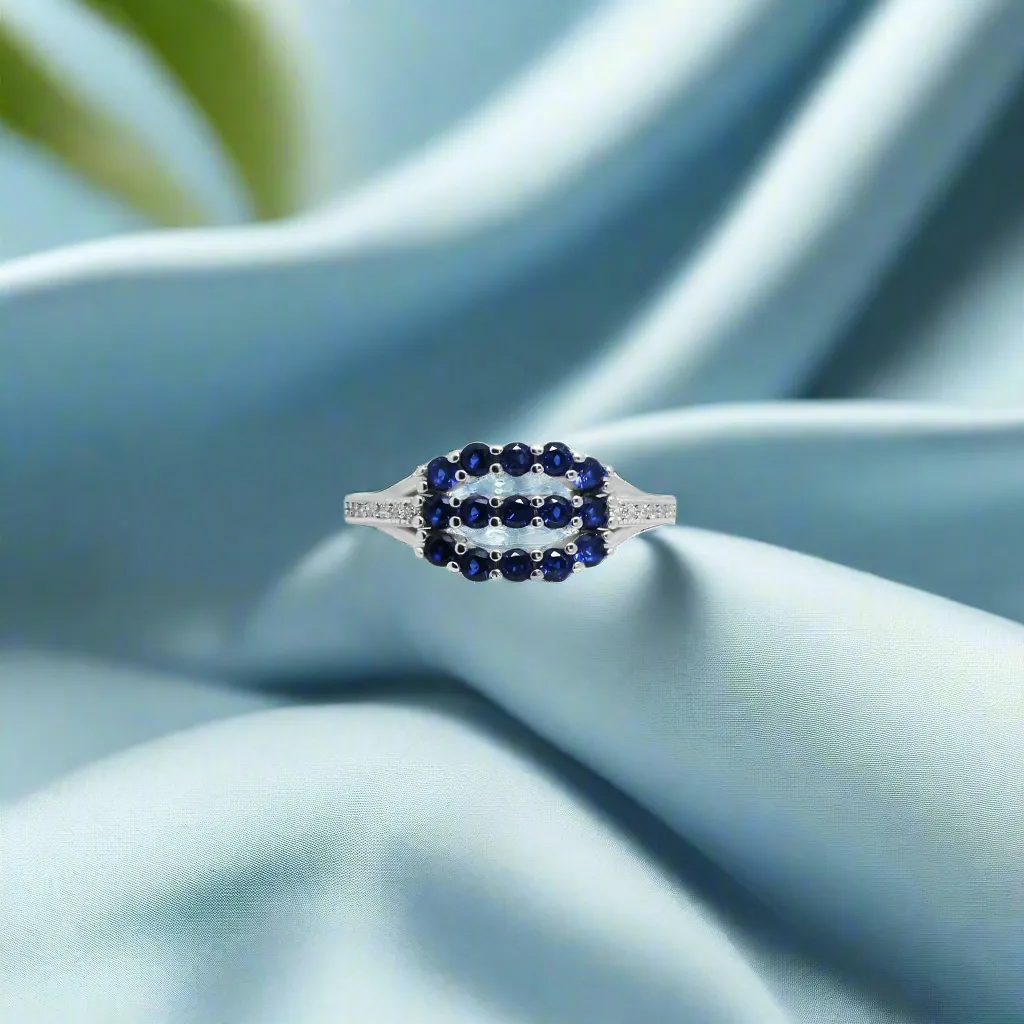 925 Silver "Serenity of Grace" Blue Gems Ring for Her