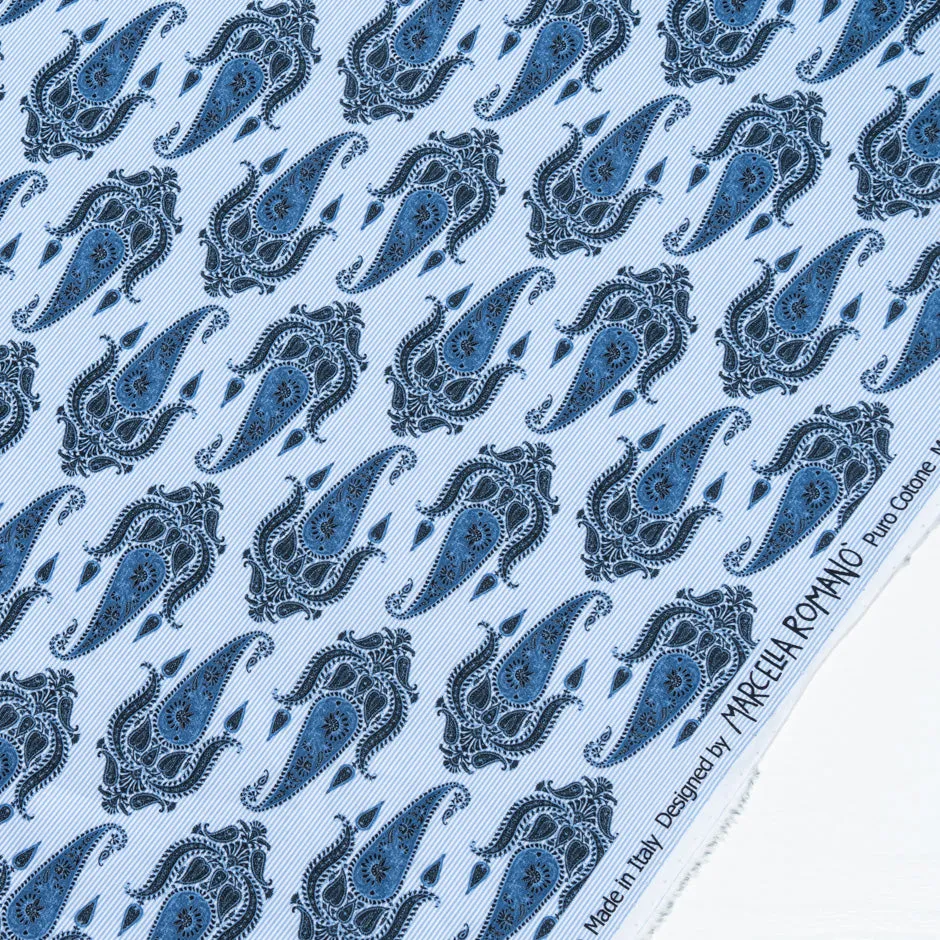 All Blue Paisley Printed Pure Cotton Shirting