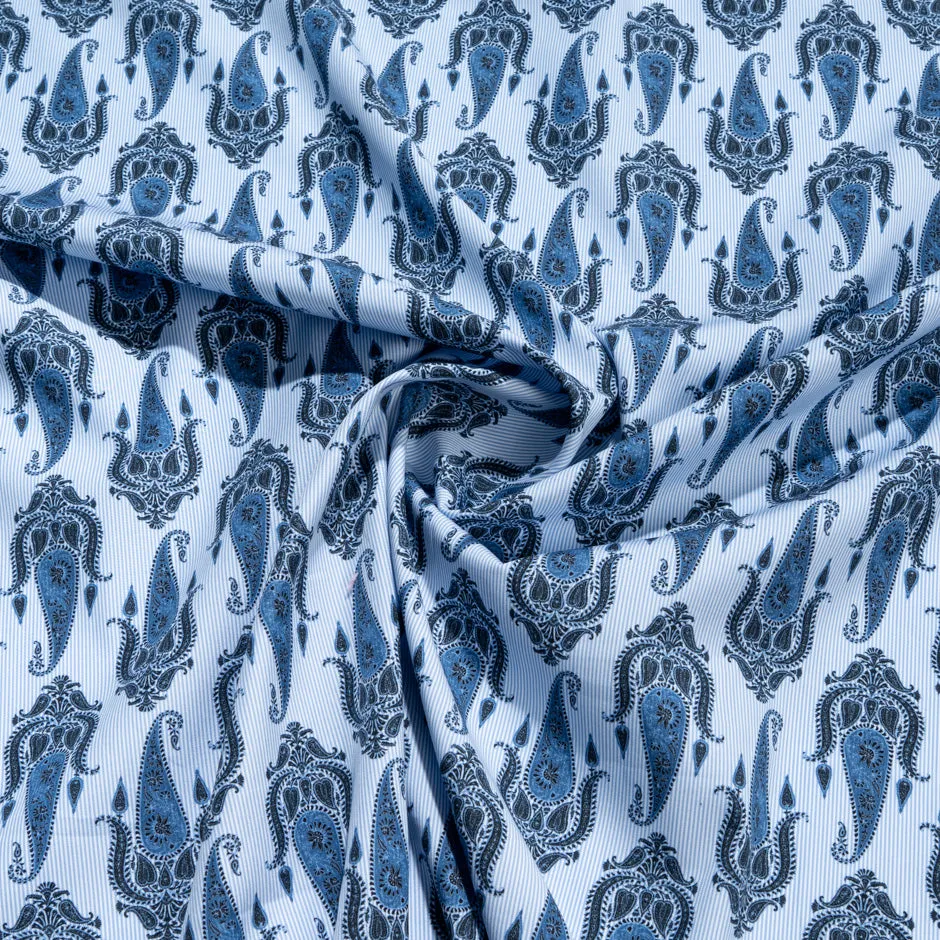 All Blue Paisley Printed Pure Cotton Shirting