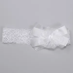 Baby Girls Lace Headband with Satin Bow - White