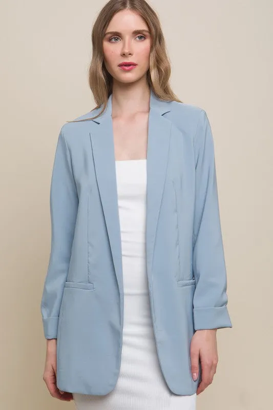Blue Stone Woven Solid Vertigo Blazer