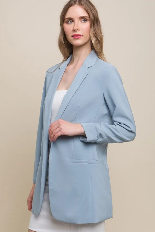 Blue Stone Woven Solid Vertigo Blazer
