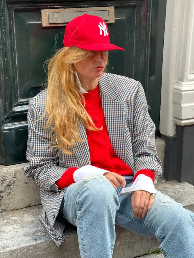 Bright red sweater by Luisa Cerano.