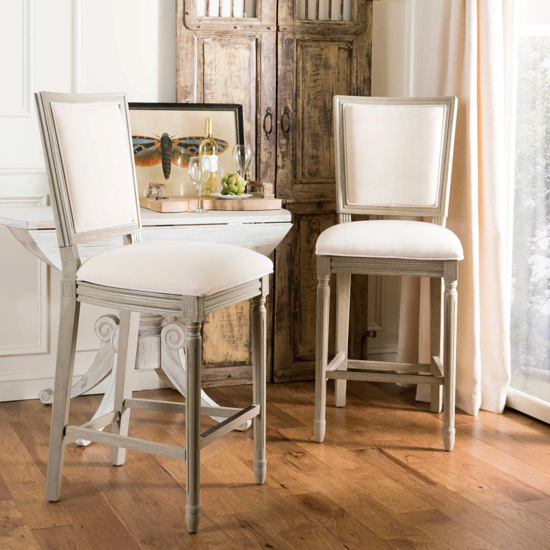 Burst Rectangle Bar Stool Light Beige/Rustic Gray (Set of 2)