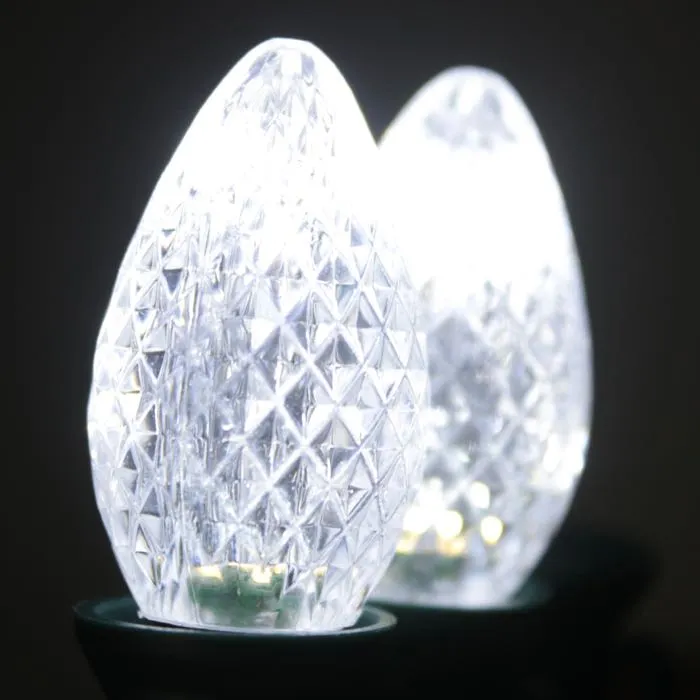 C7 Pure (Cool) White Twinkle LED Bulbs E12 Bases (25 Pack)