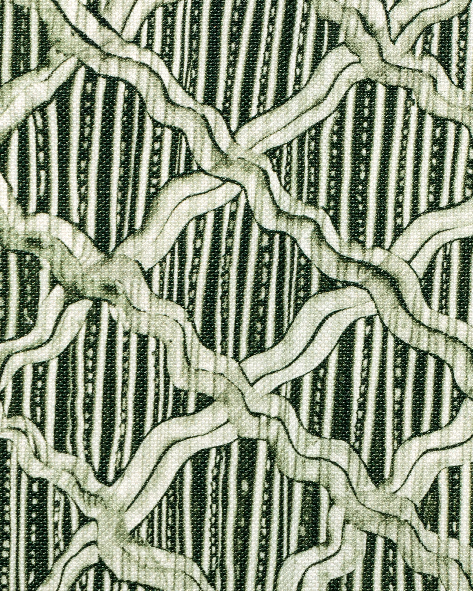 Carved Ogee Fabric in Forest Green
