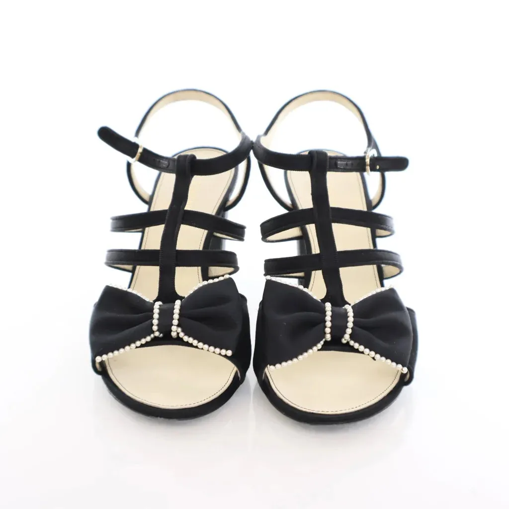 Chanel Bow Pearl Satin Sandals Sz 40