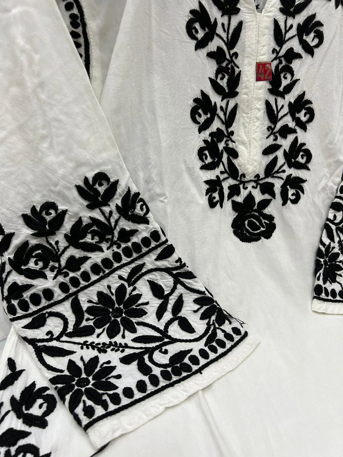 Chikankari Elegance: Black & White Afghani Pant Kurti Set Pakistani Style