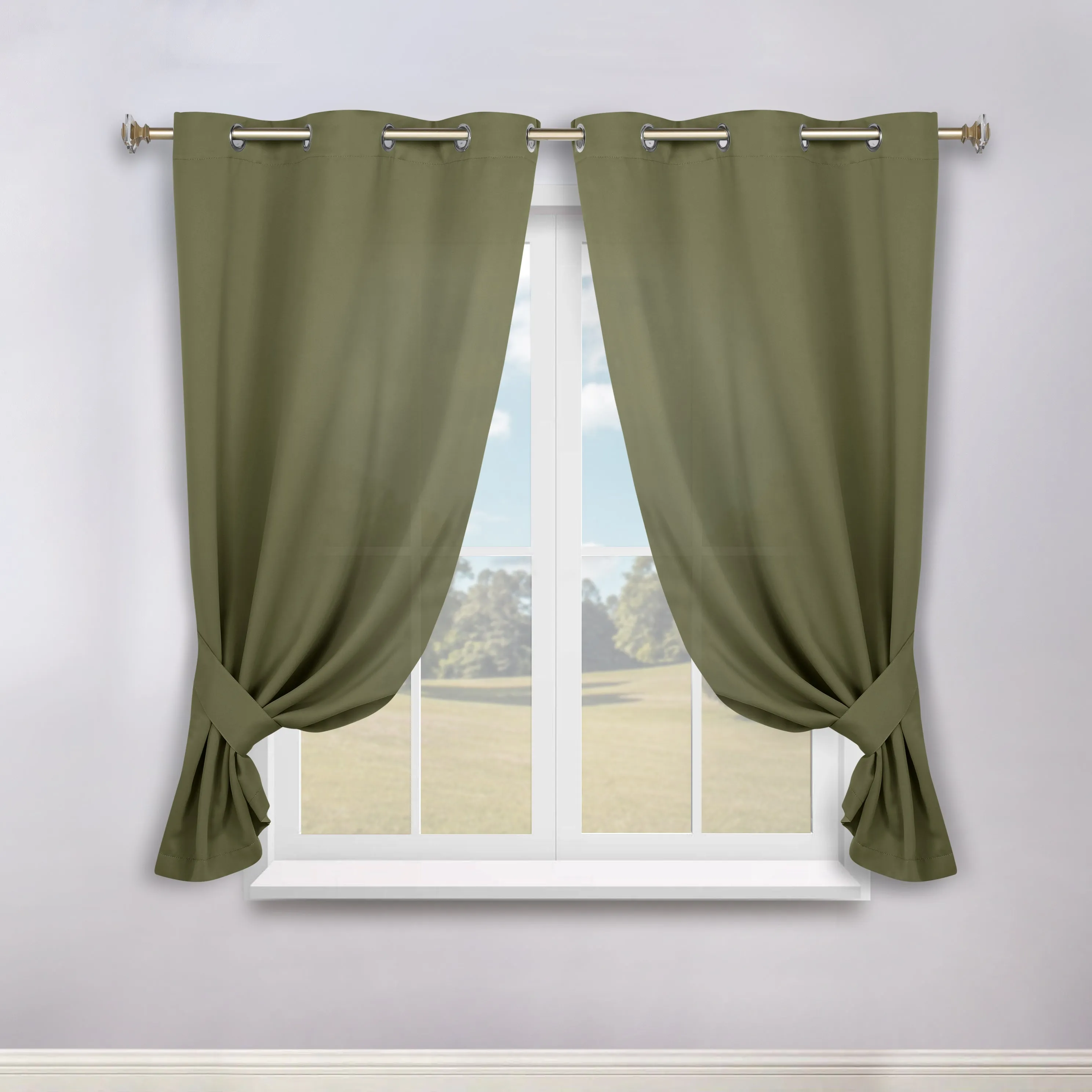 Classic Modern Solid Room Darkening Blackout Curtain Panels, Set of 2
