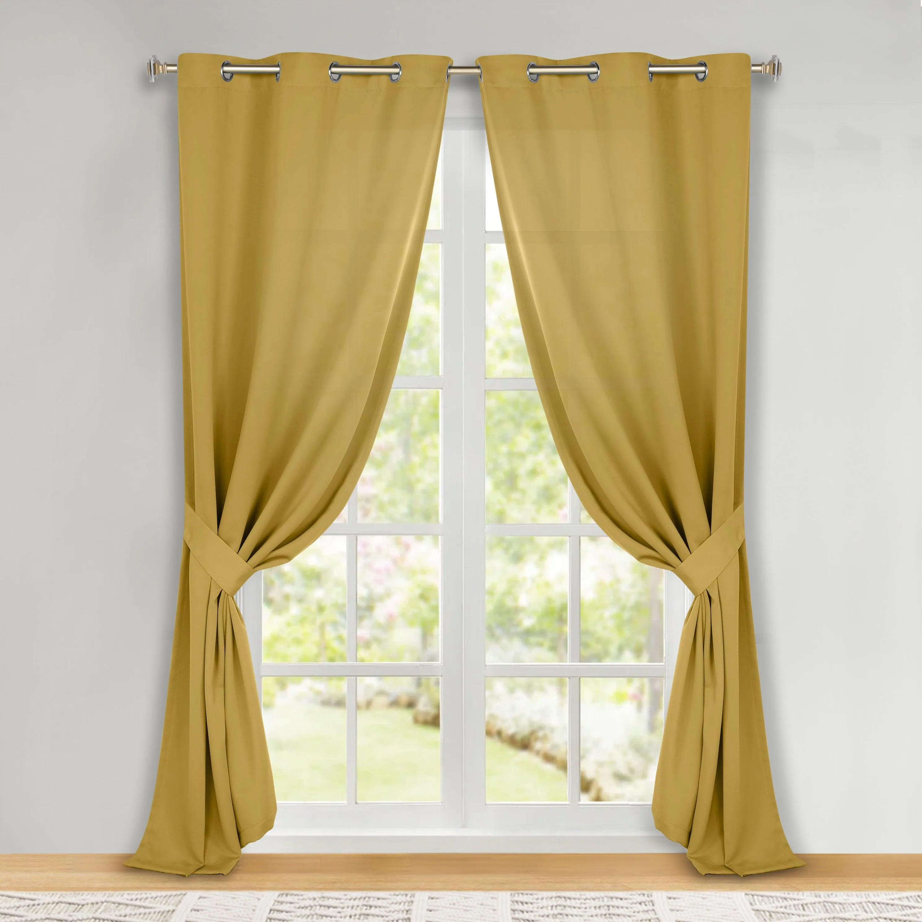 Classic Modern Solid Room Darkening Blackout Curtain Panels, Set of 2