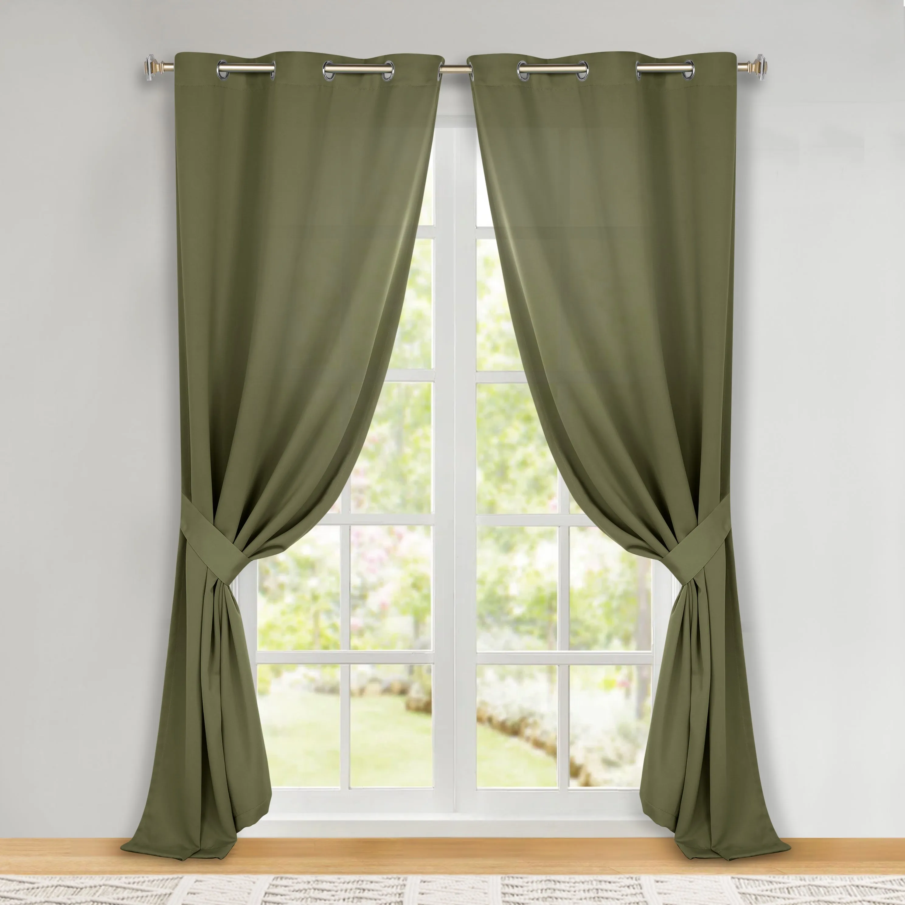 Classic Modern Solid Room Darkening Blackout Curtain Panels, Set of 2