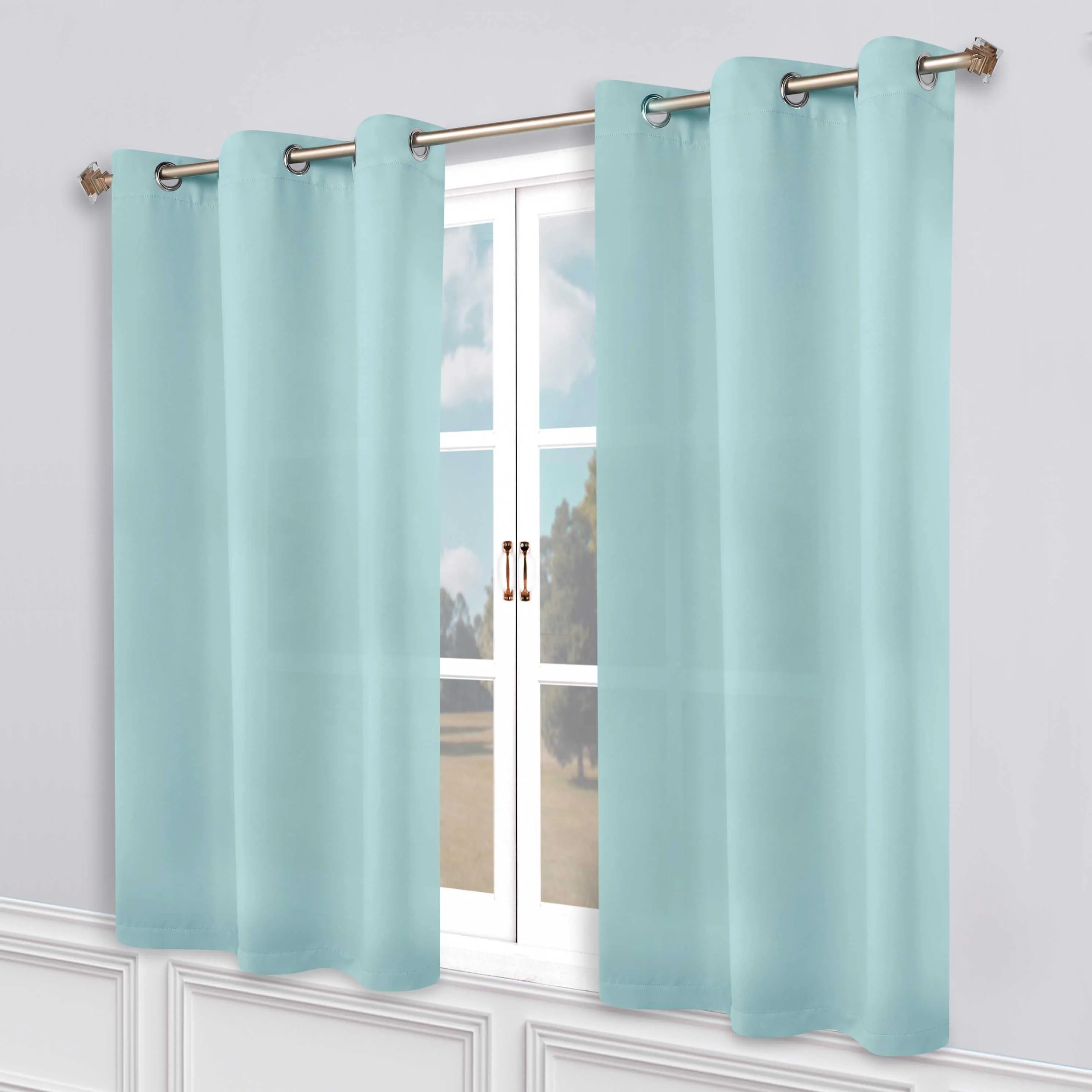 Classic Modern Solid Room Darkening Blackout Curtain Panels, Set of 2