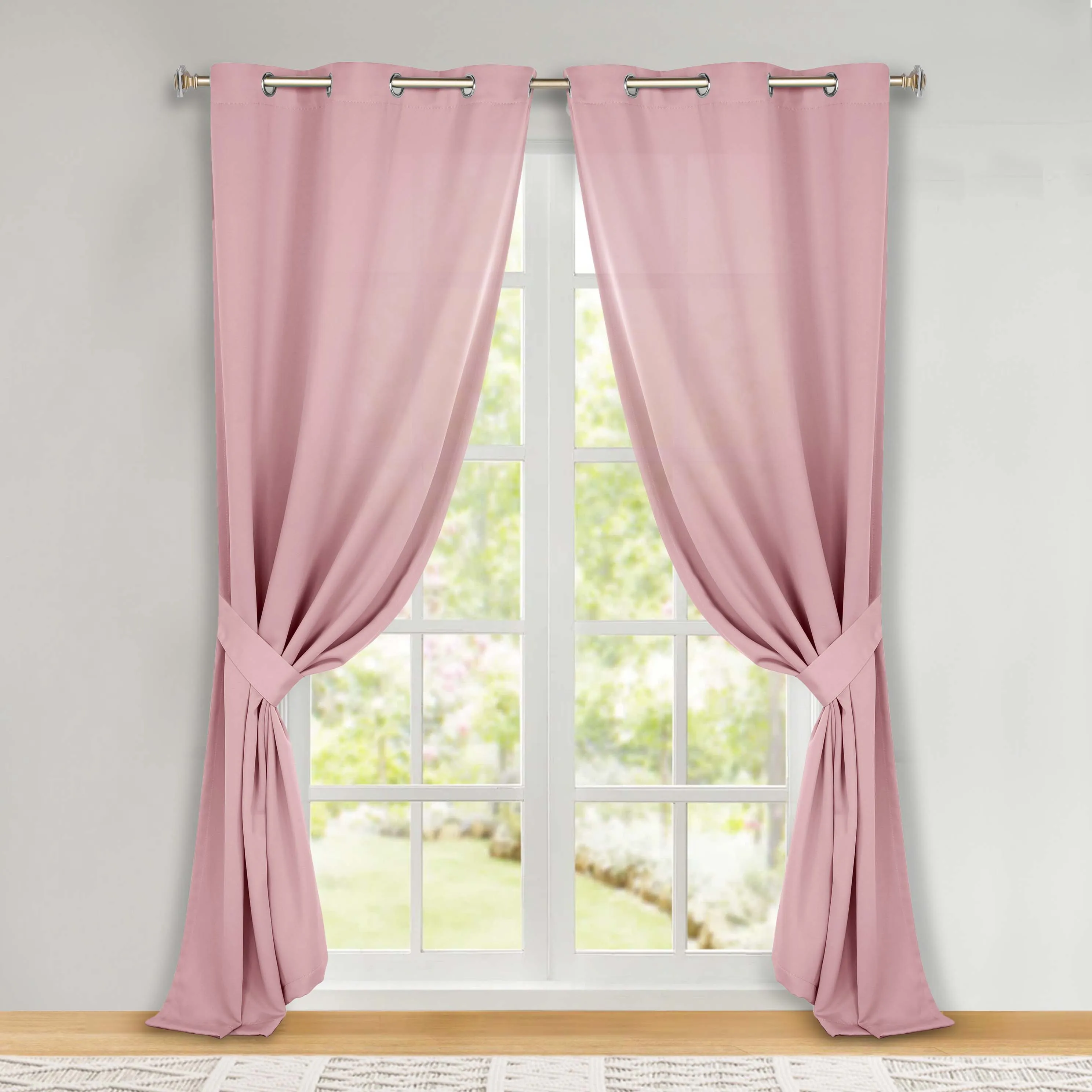 Classic Modern Solid Room Darkening Blackout Curtain Panels, Set of 2