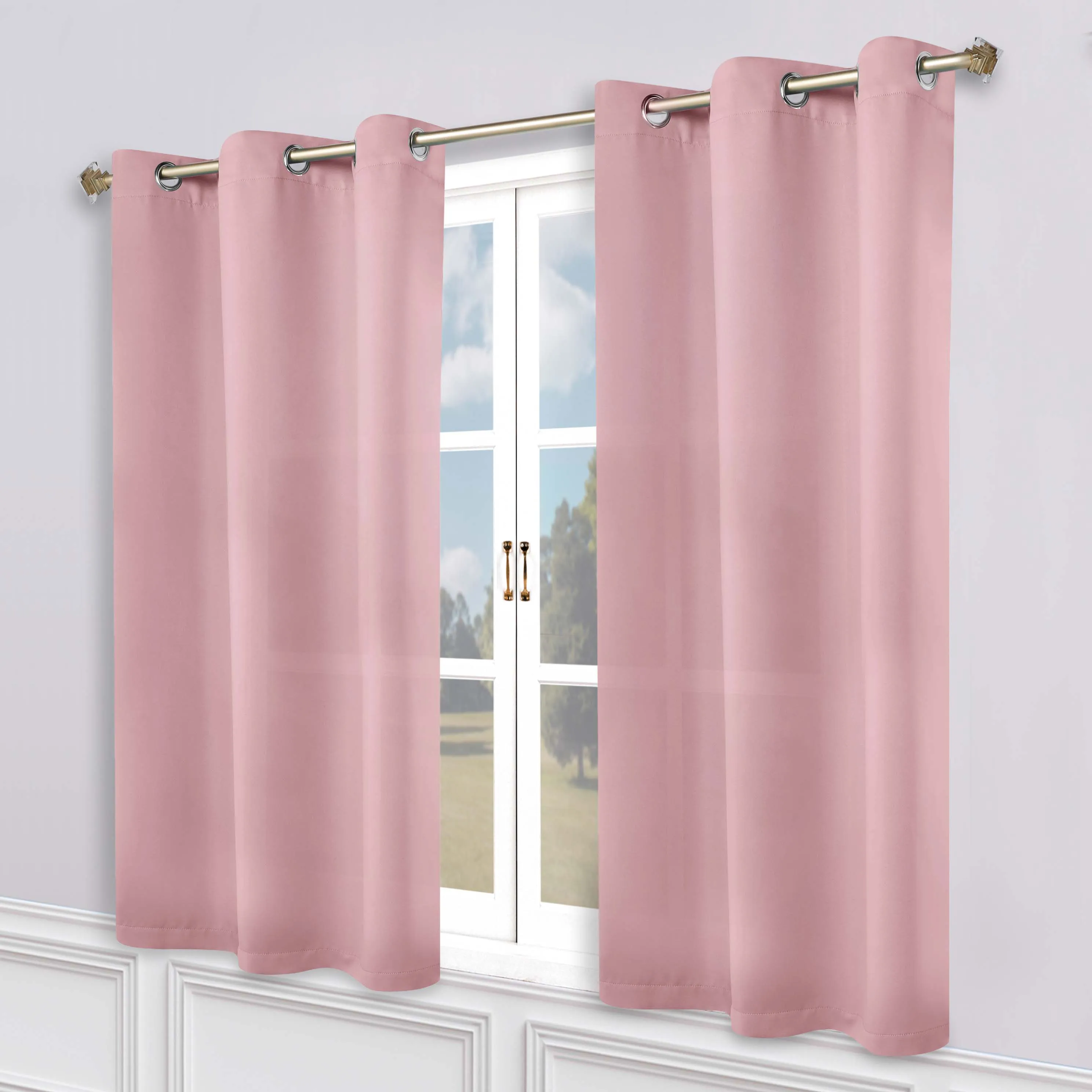 Classic Modern Solid Room Darkening Blackout Curtain Panels, Set of 2