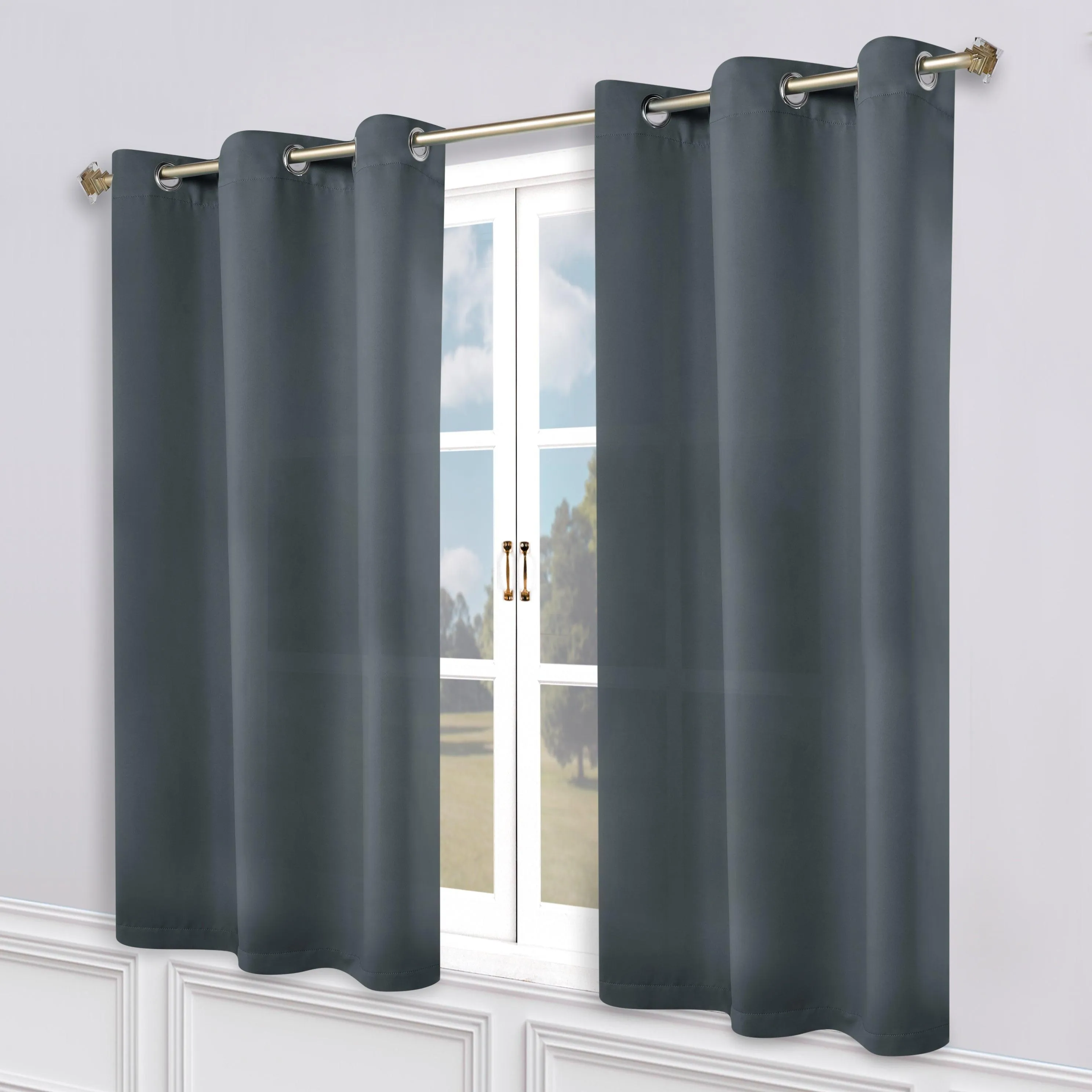 Classic Modern Solid Room Darkening Blackout Curtain Panels, Set of 2