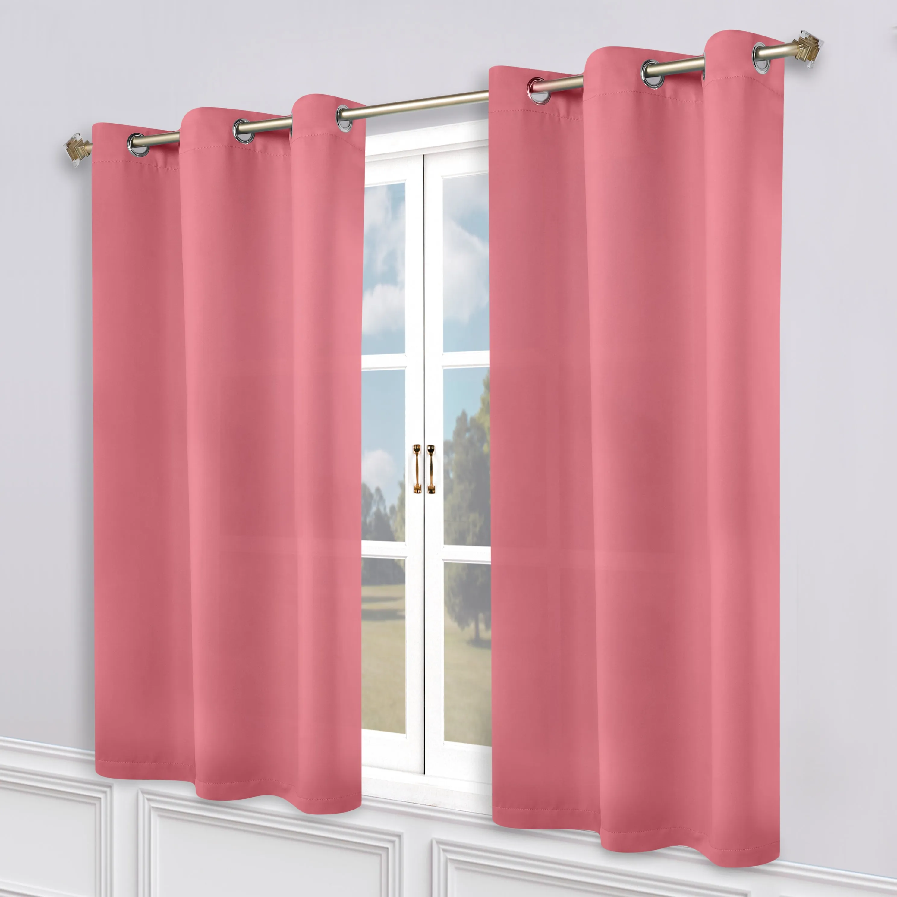Classic Modern Solid Room Darkening Blackout Curtain Panels, Set of 2