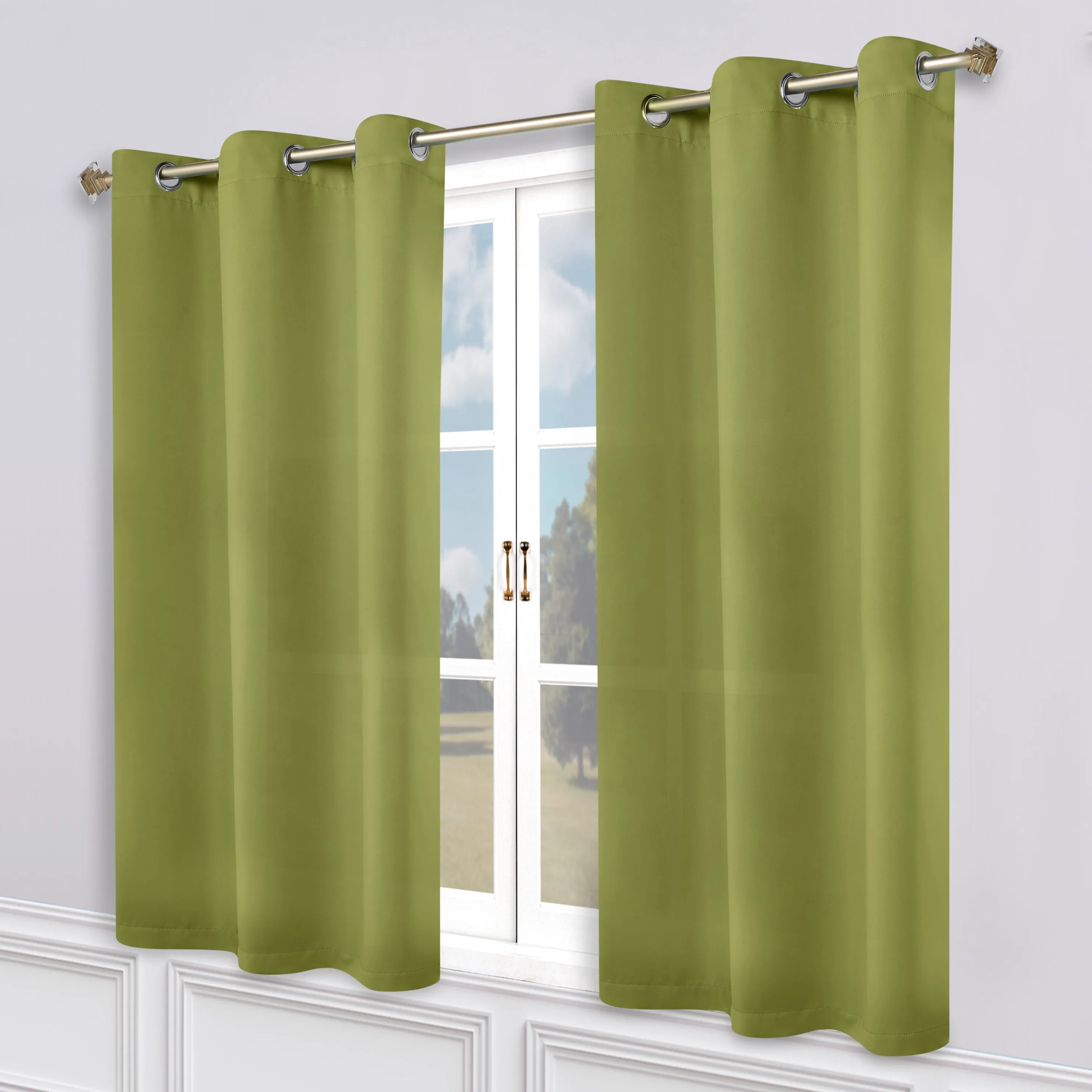 Classic Modern Solid Room Darkening Blackout Curtain Panels, Set of 2