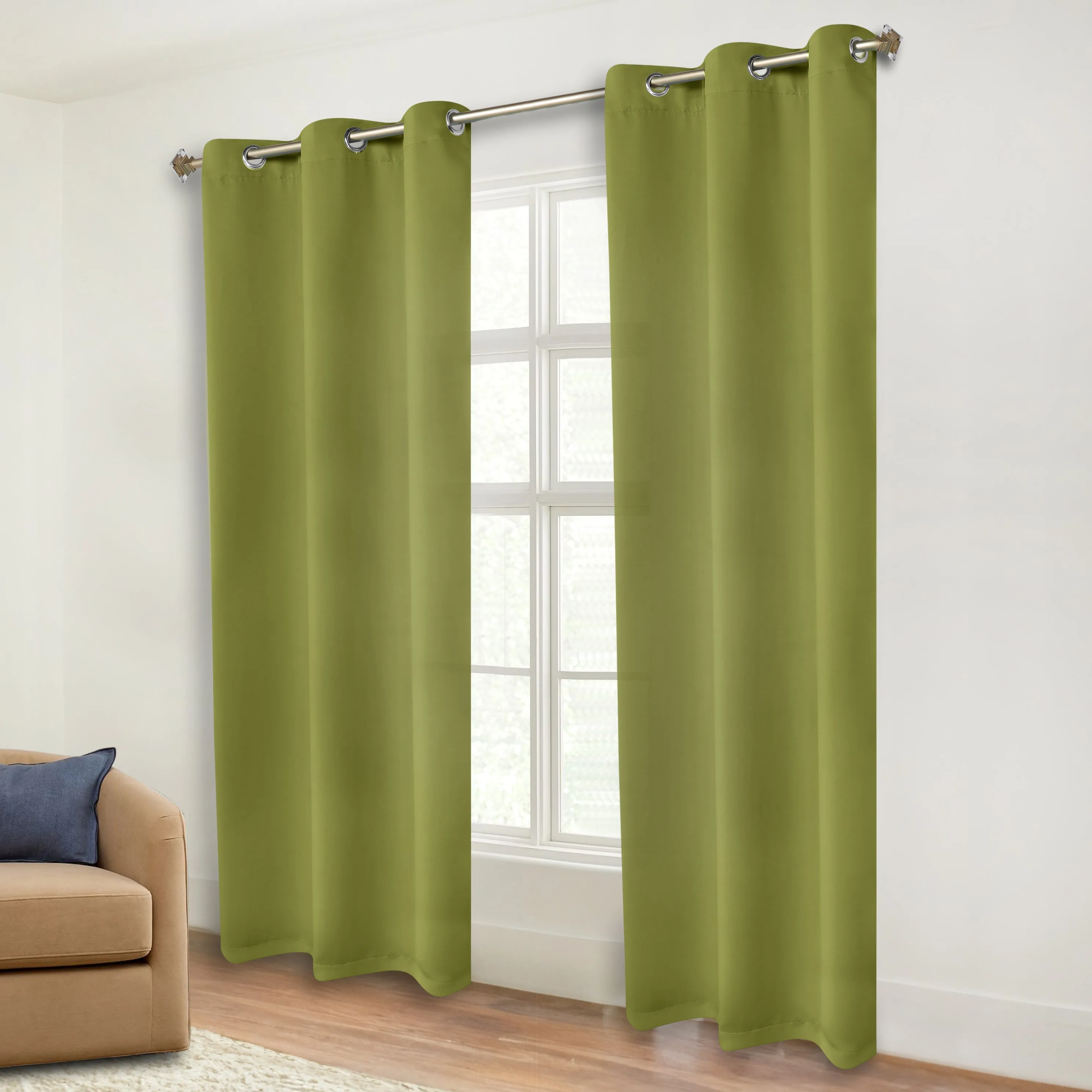 Classic Modern Solid Room Darkening Blackout Curtain Panels, Set of 2