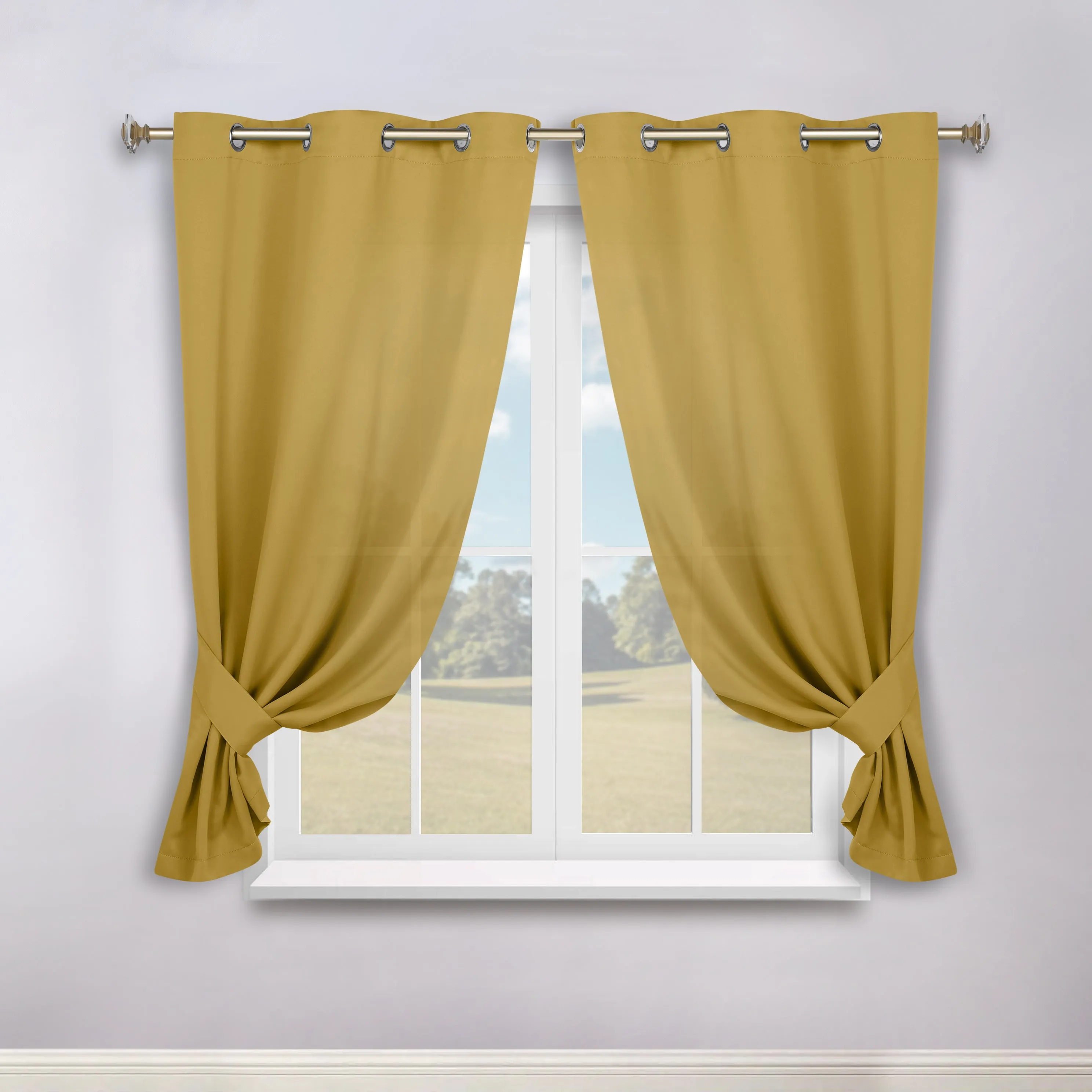 Classic Modern Solid Room Darkening Blackout Curtain Panels, Set of 2