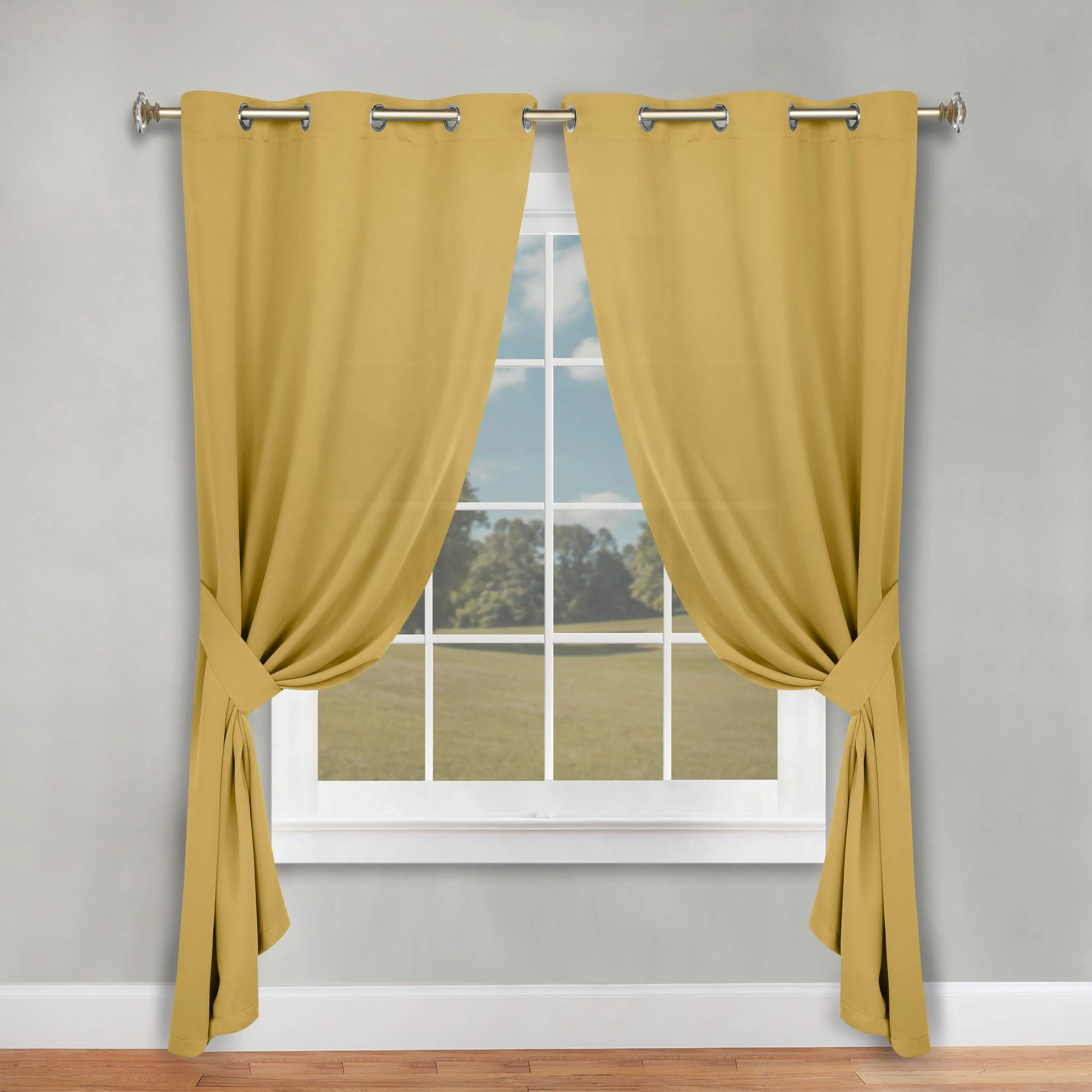 Classic Modern Solid Room Darkening Blackout Curtain Panels, Set of 2