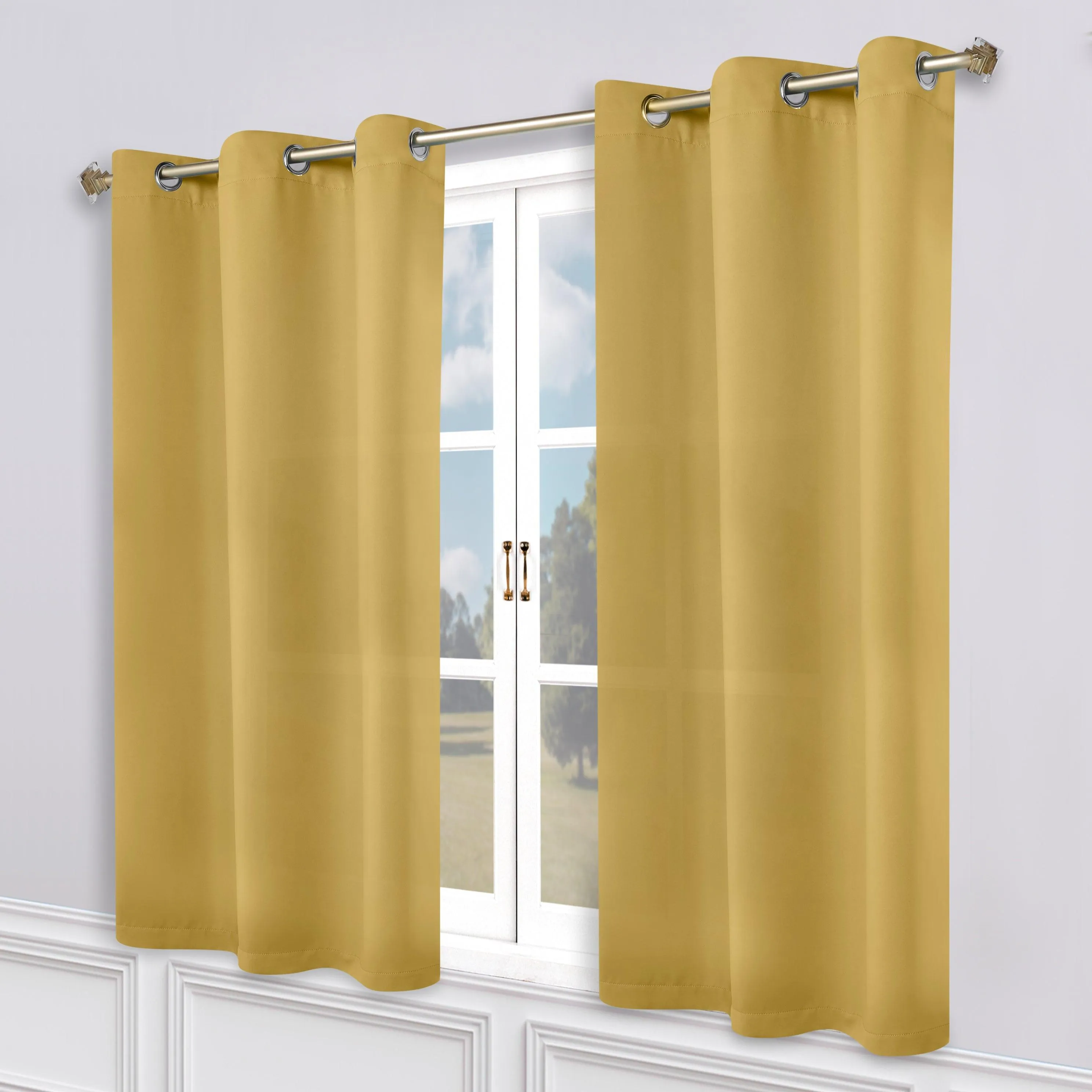 Classic Modern Solid Room Darkening Blackout Curtain Panels, Set of 2