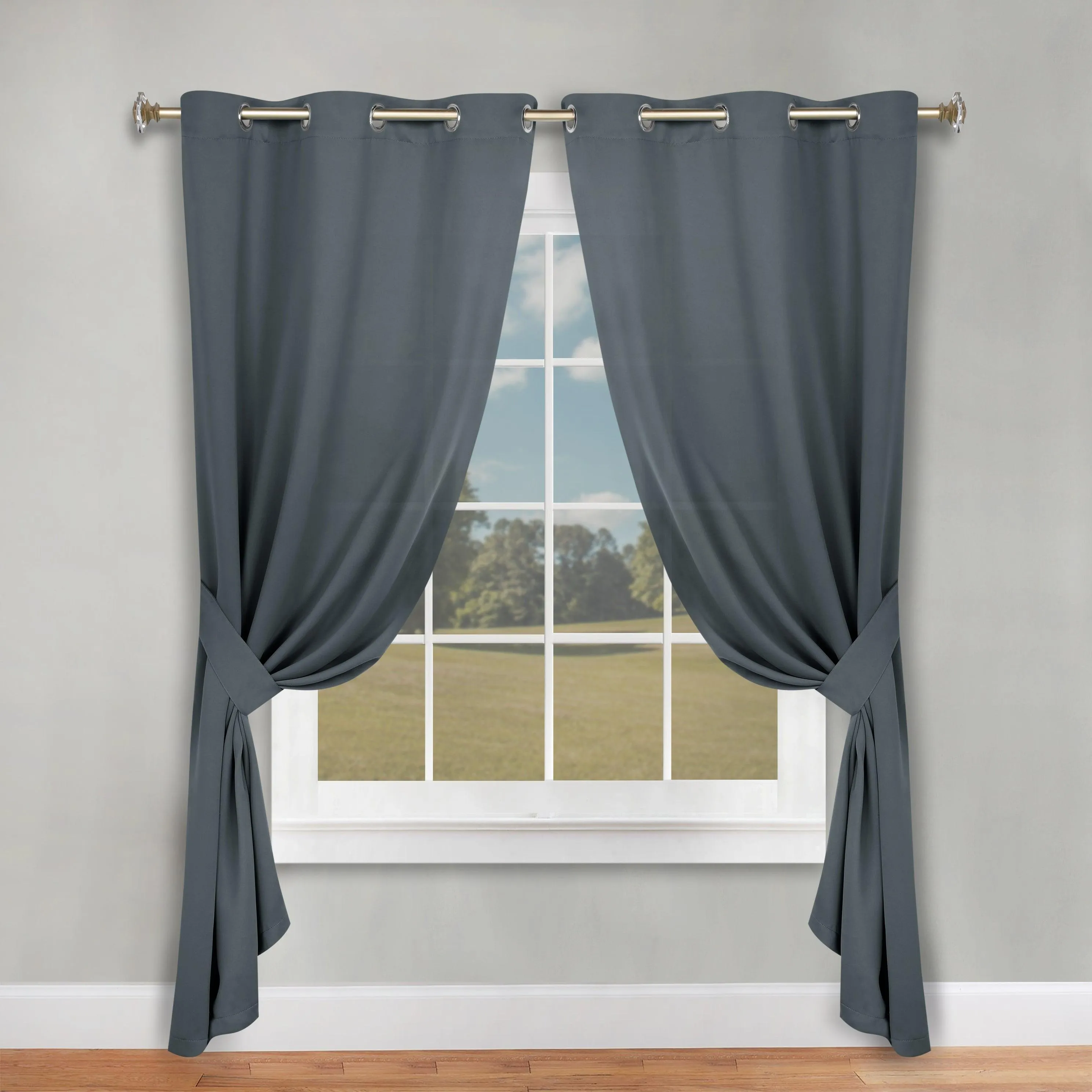 Classic Modern Solid Room Darkening Blackout Curtain Panels, Set of 2
