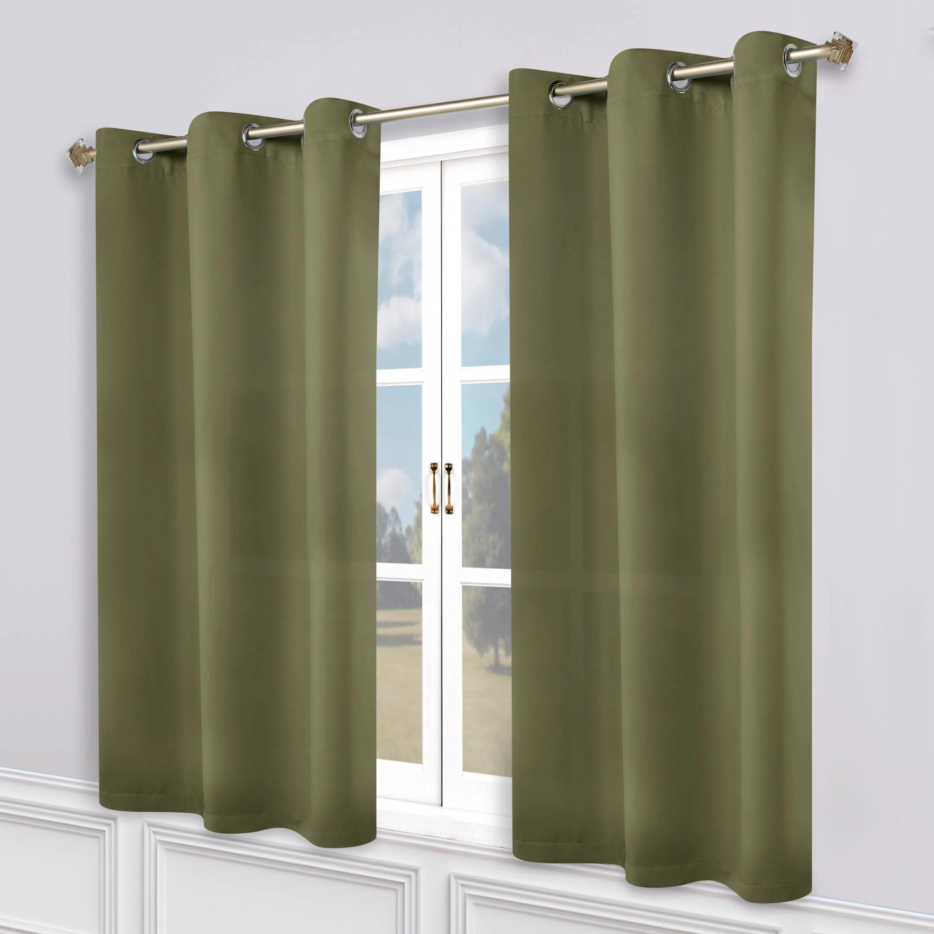 Classic Modern Solid Room Darkening Blackout Curtain Panels, Set of 2