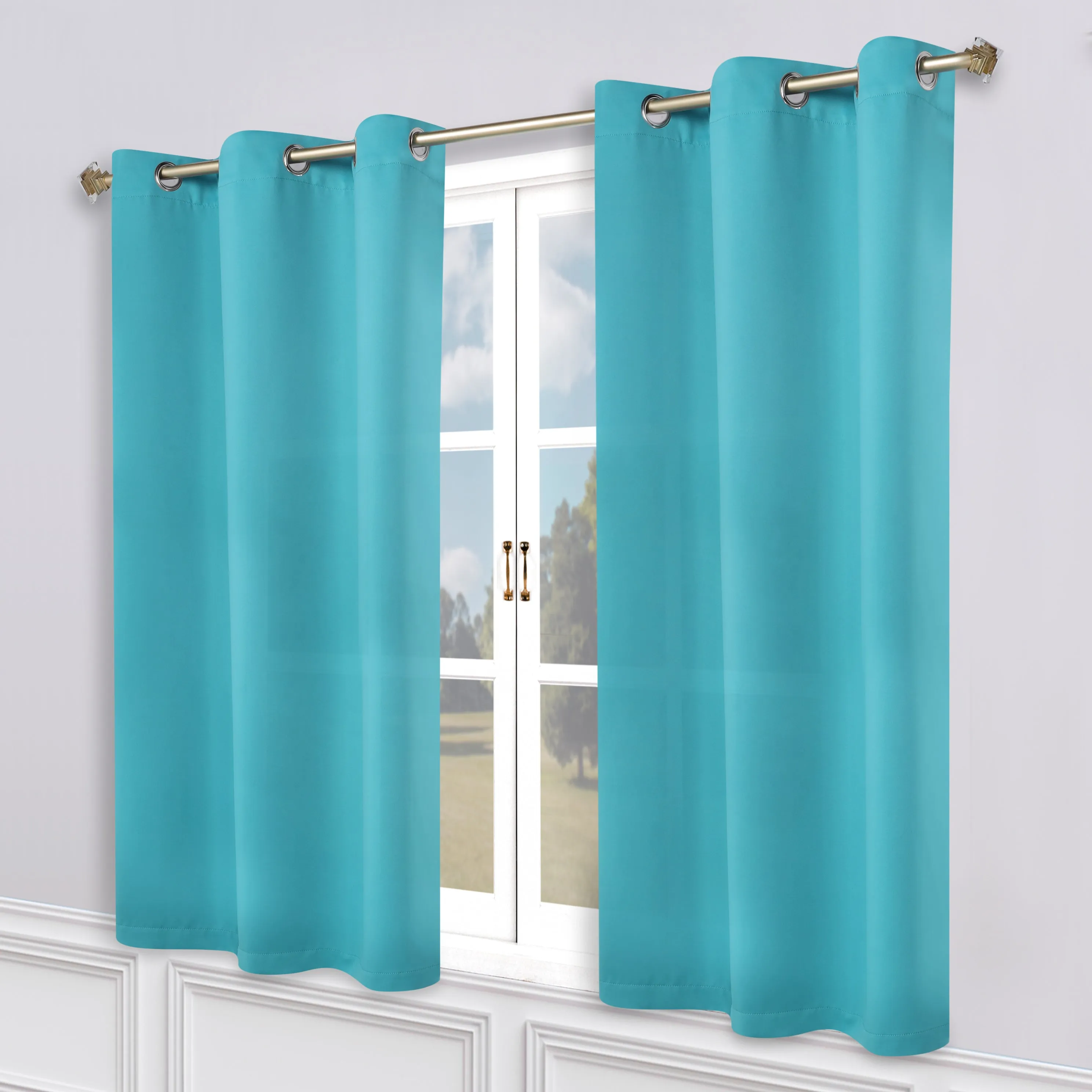 Classic Modern Solid Room Darkening Blackout Curtain Panels, Set of 2