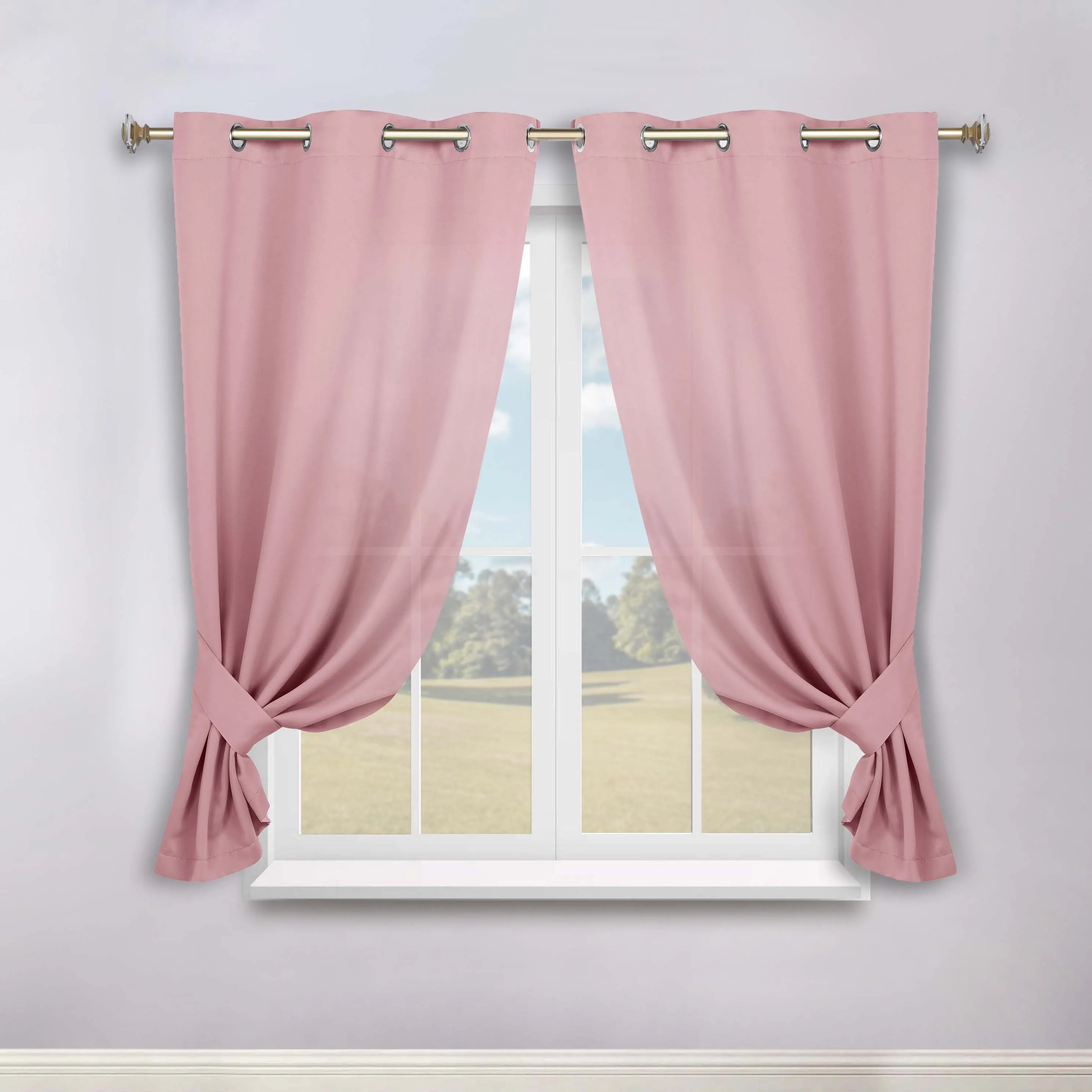 Classic Modern Solid Room Darkening Blackout Curtain Panels, Set of 2