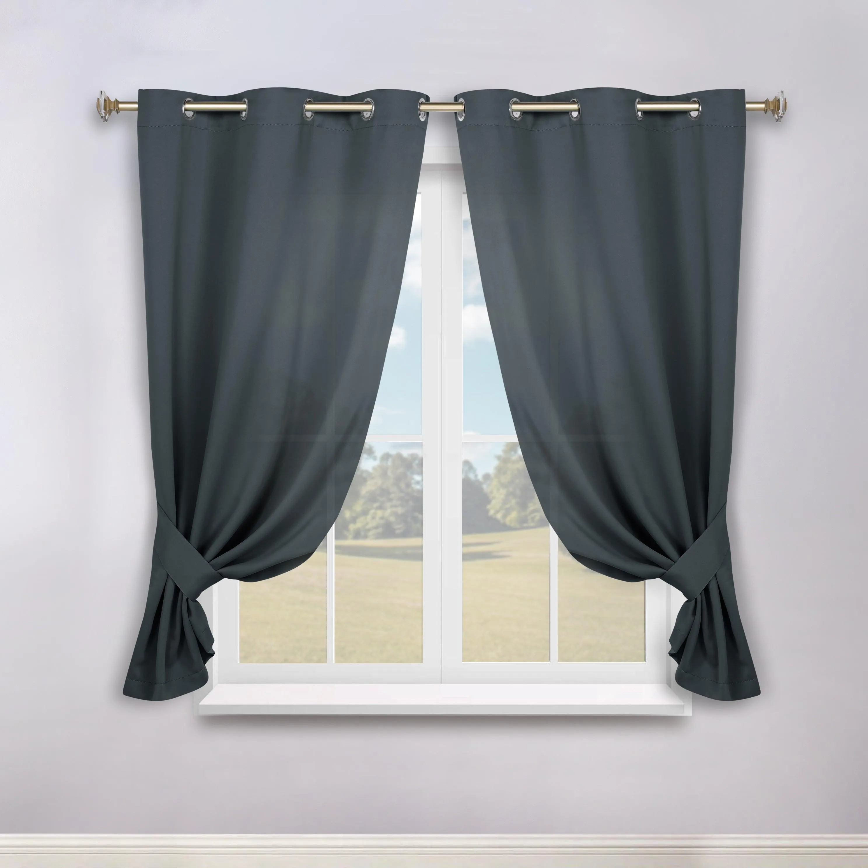 Classic Modern Solid Room Darkening Blackout Curtain Panels, Set of 2