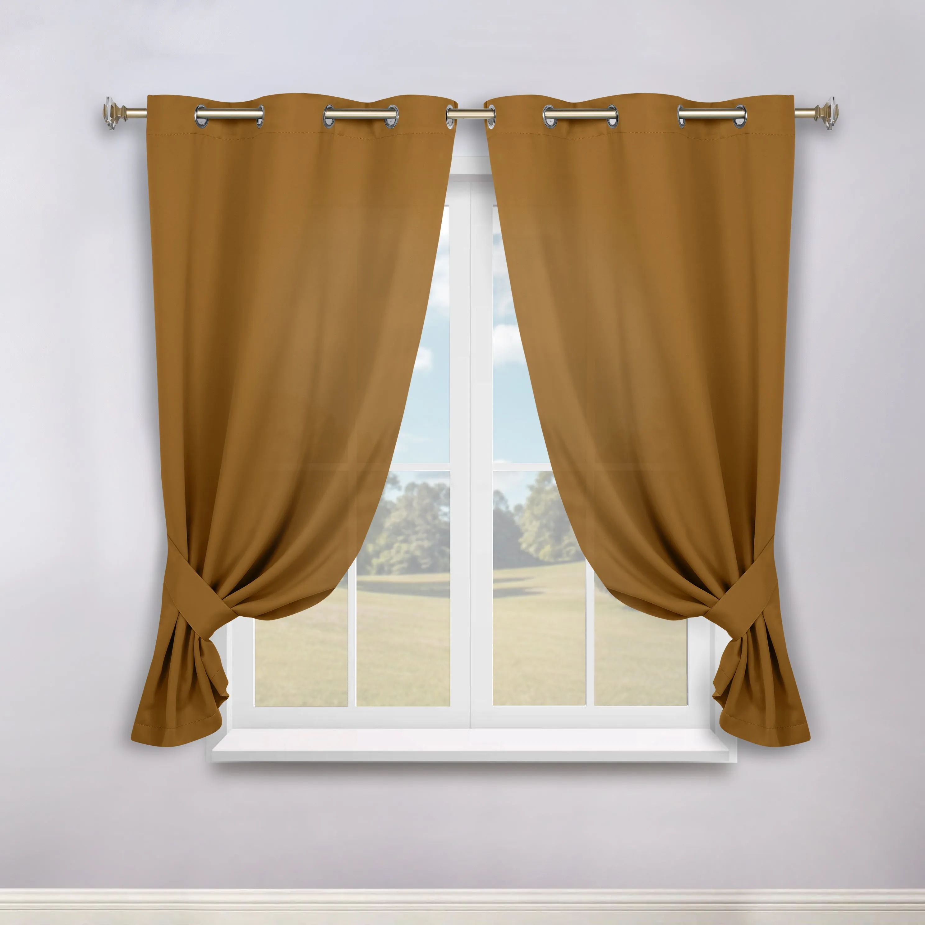 Classic Modern Solid Room Darkening Blackout Curtain Panels, Set of 2
