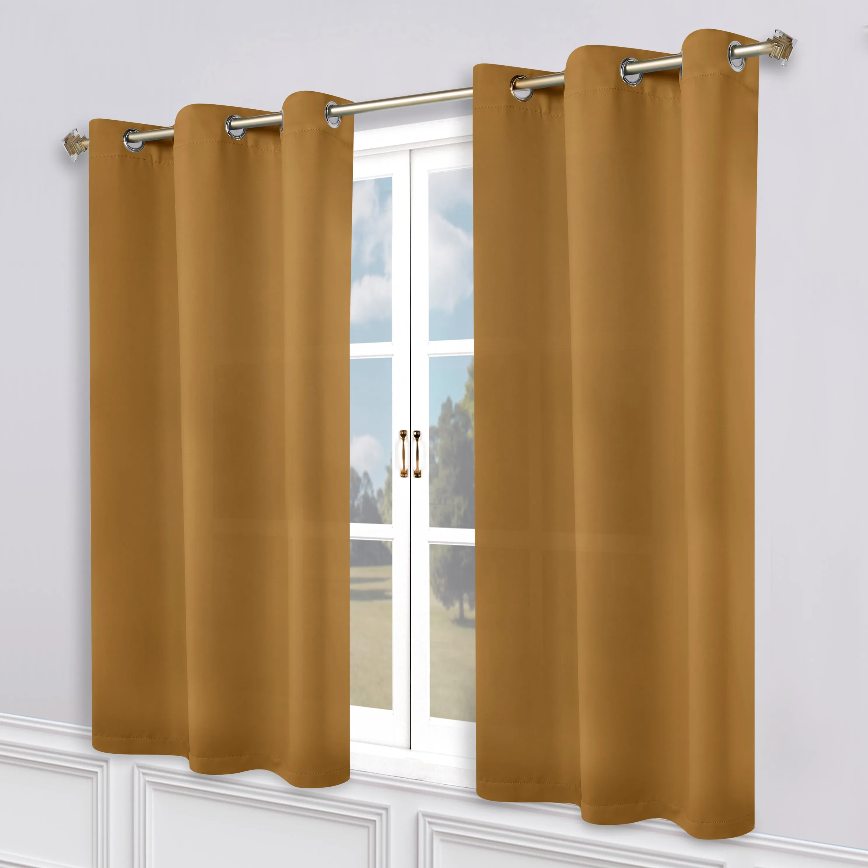 Classic Modern Solid Room Darkening Blackout Curtain Panels, Set of 2