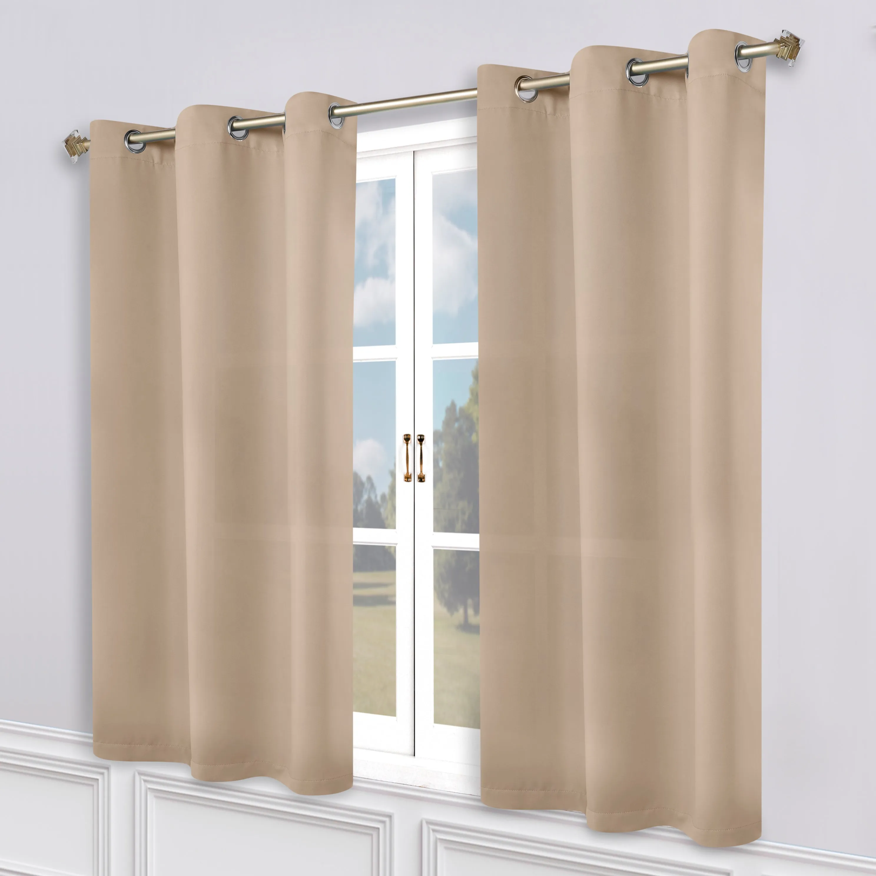 Classic Modern Solid Room Darkening Blackout Curtain Panels, Set of 2