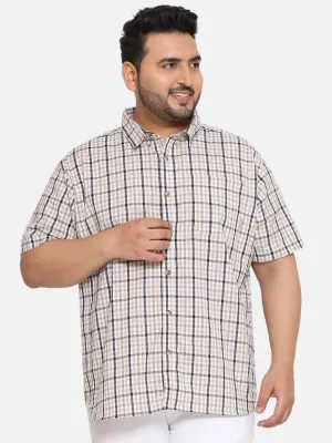 Columbia - Plus Size Men's Regular Fit Olive Color Checked Half Sleeve Casual Shirt