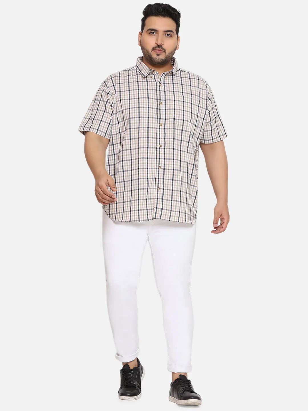 Columbia - Plus Size Men's Regular Fit Olive Color Checked Half Sleeve Casual Shirt