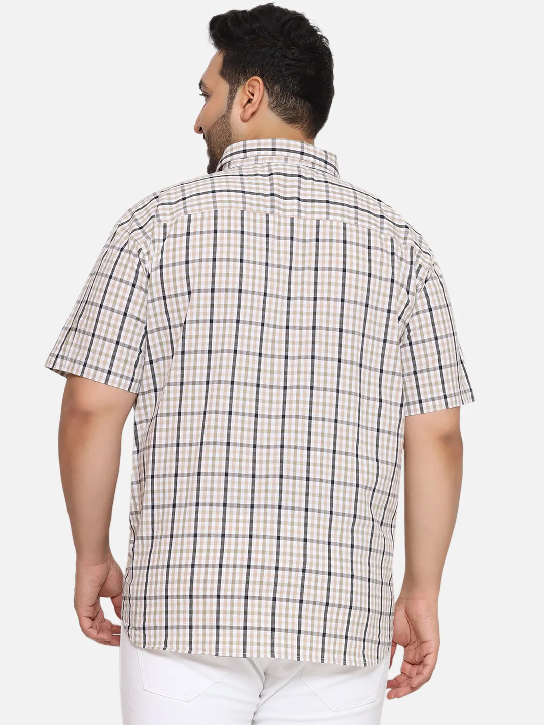 Columbia - Plus Size Men's Regular Fit Olive Color Checked Half Sleeve Casual Shirt