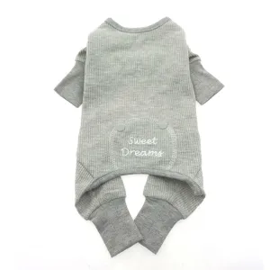 Dog Thermal Pajamas Doggie SWEET DREAMS Embroidered Long Johns Design Alloy Gray